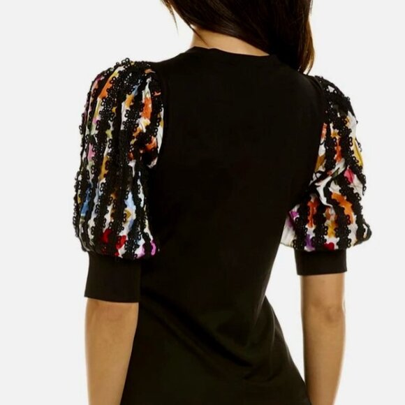 Gracia Puff Embroidered Sleeve Knit Top Sz Small - Picture 2 of 4
